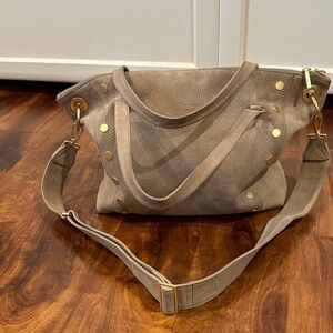 Hammitt Daniel Large Stylish Tan Shoulder Bag with gold hardware and red lining